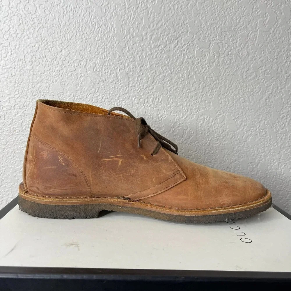 Rhodes Chukka Boots Brown Leather 2 Eyelets Lace up Men's 11 US Made In Italy